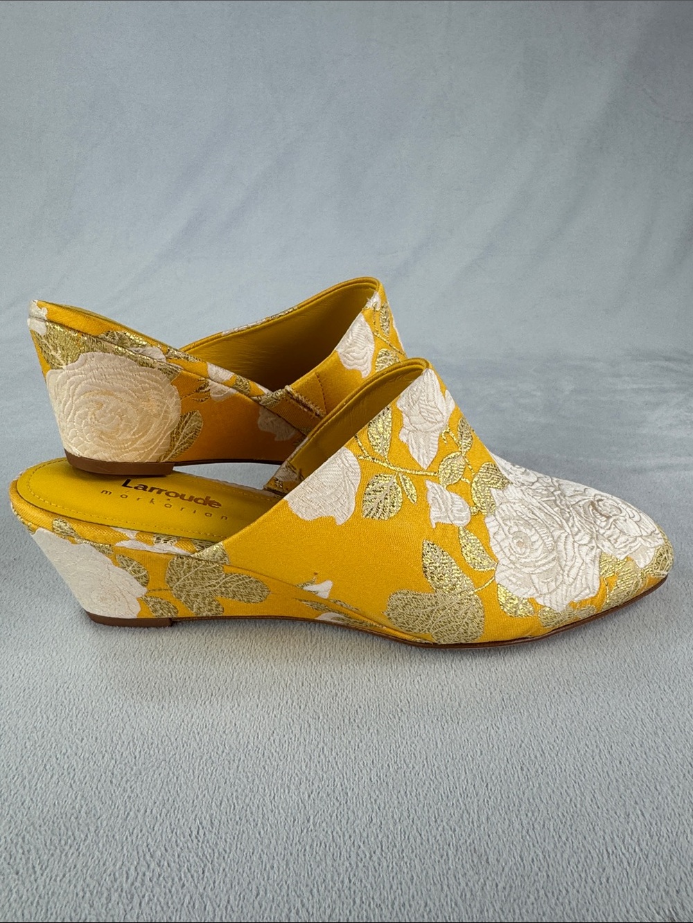 Larroud’e x markarian Yellow Floral Embroidered Slip-On Wedge Mules